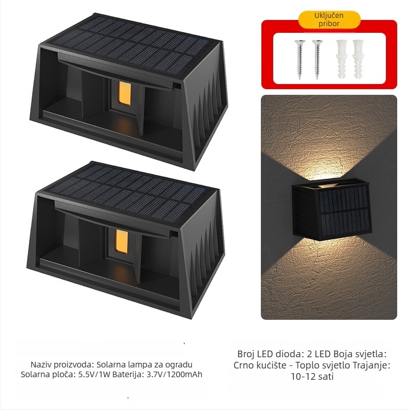 Solarna RGB zidna svjetiljka s ispiranjem zida, svijetli gore-dolje, bežični LED, vanjska vodootporna zidna svjetiljka za vrt