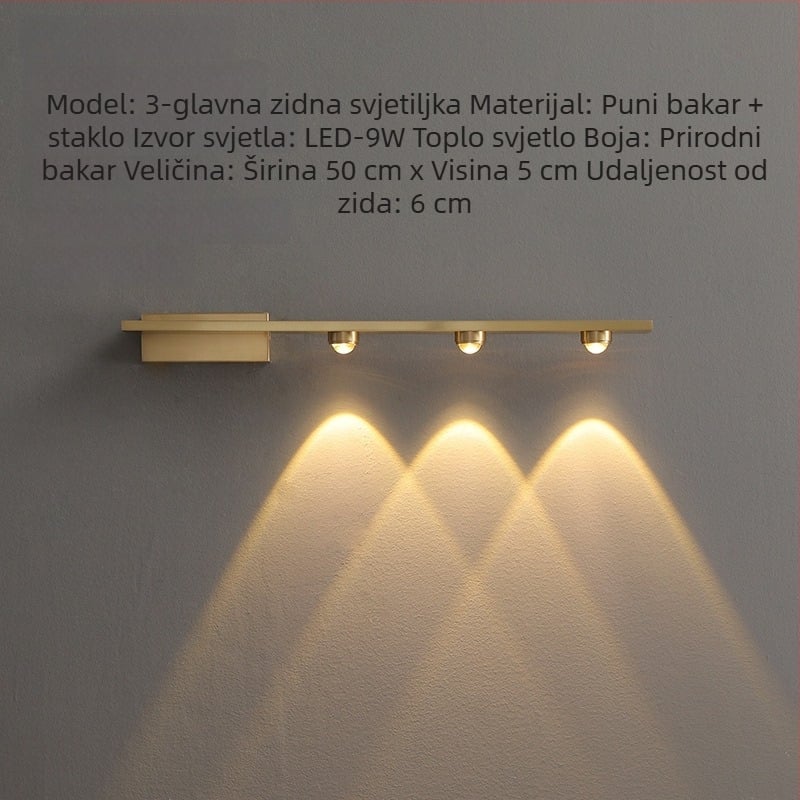 Nordijska minimalistička zidna svjetiljka od čistog bakra s LED projekcijom, za pozadinsku zidnu površinu dnevnog boravka i osvjetljenje stepenica