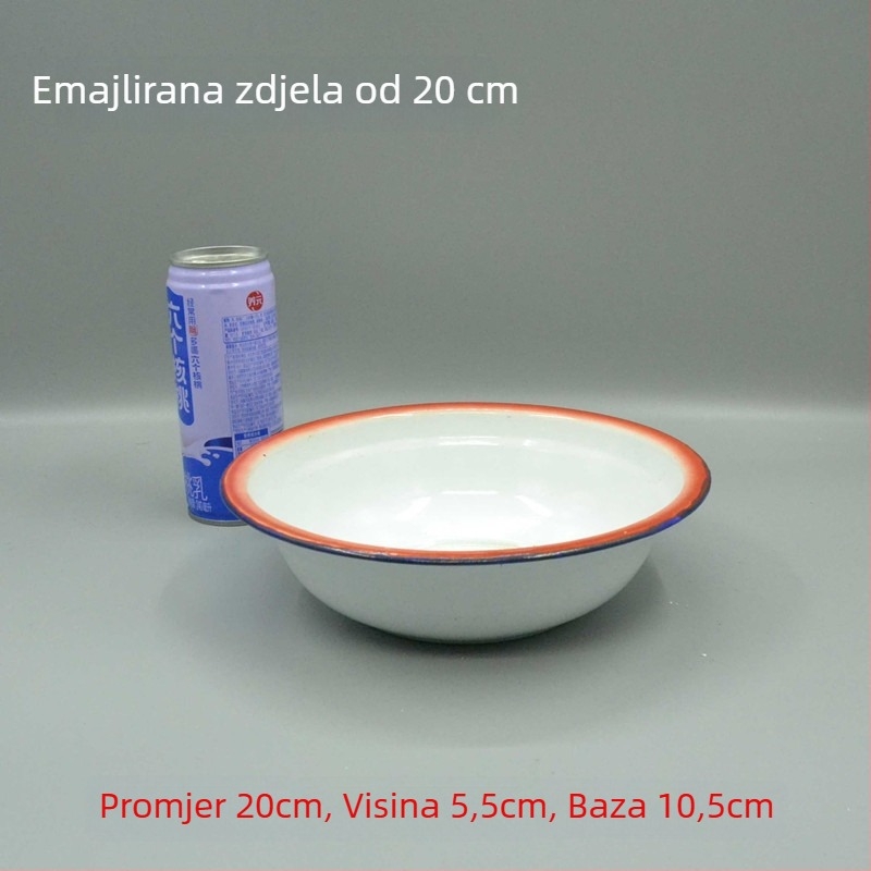 I9EK Klasična crvena cvijetna sa zakrivljenim rubom, emajlirana zdjela, porculanska zdjela za juhu i zdjela za rižu, otporna na visoke temperature