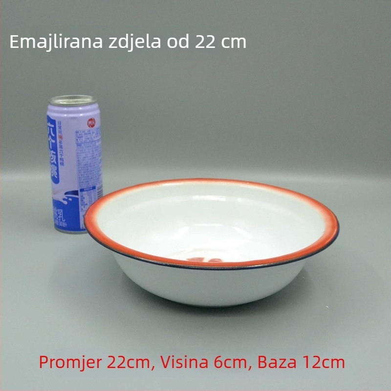 I9EK Klasična crvena cvijetna sa zakrivljenim rubom, emajlirana zdjela, porculanska zdjela za juhu i zdjela za rižu, otporna na visoke temperature
