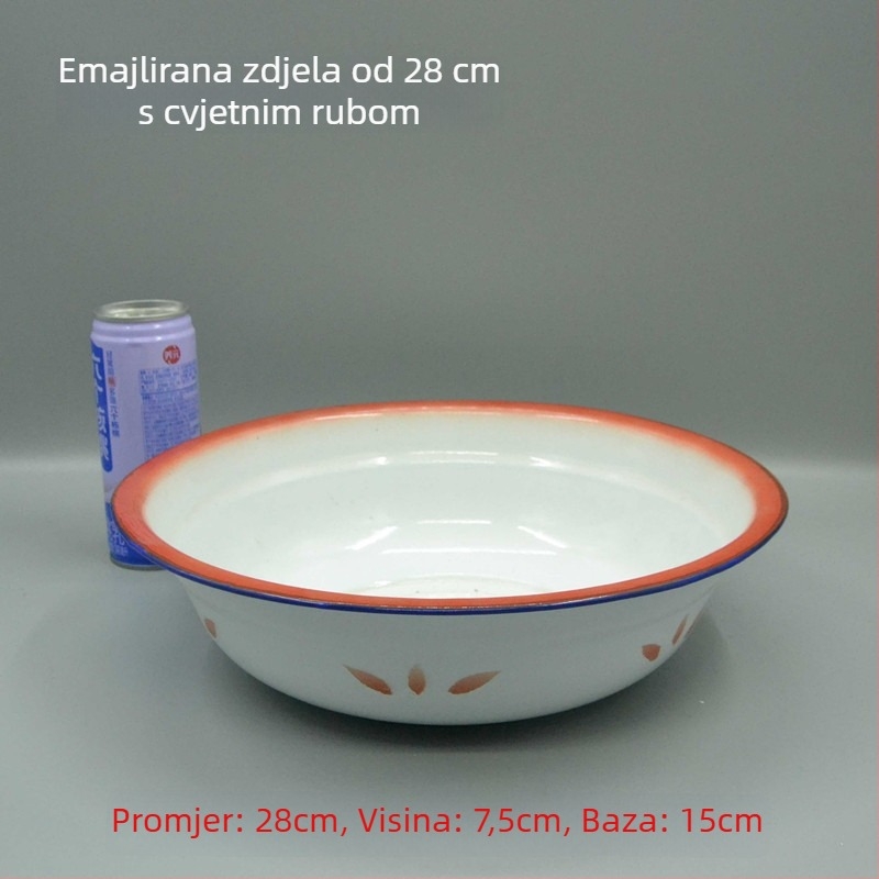 I9EK Klasična crvena cvijetna sa zakrivljenim rubom, emajlirana zdjela, porculanska zdjela za juhu i zdjela za rižu, otporna na visoke temperature