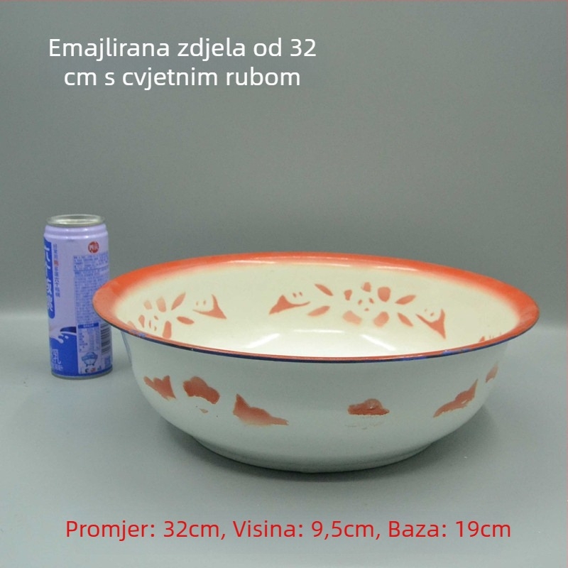 I9EK Klasična crvena cvijetna sa zakrivljenim rubom, emajlirana zdjela, porculanska zdjela za juhu i zdjela za rižu, otporna na visoke temperature