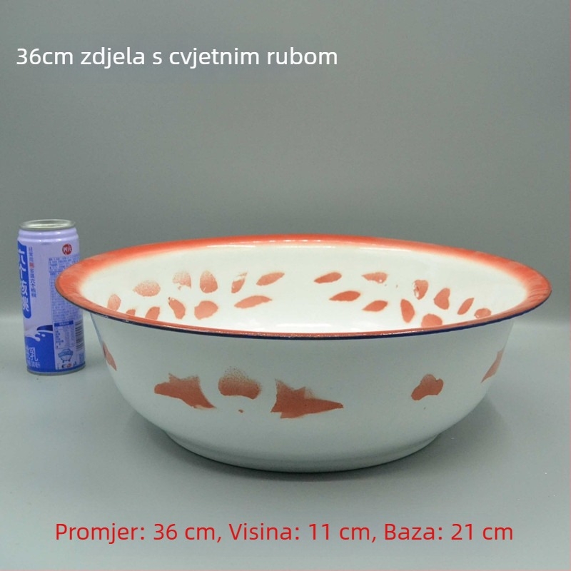 I9EK Klasična crvena cvijetna sa zakrivljenim rubom, emajlirana zdjela, porculanska zdjela za juhu i zdjela za rižu, otporna na visoke temperature