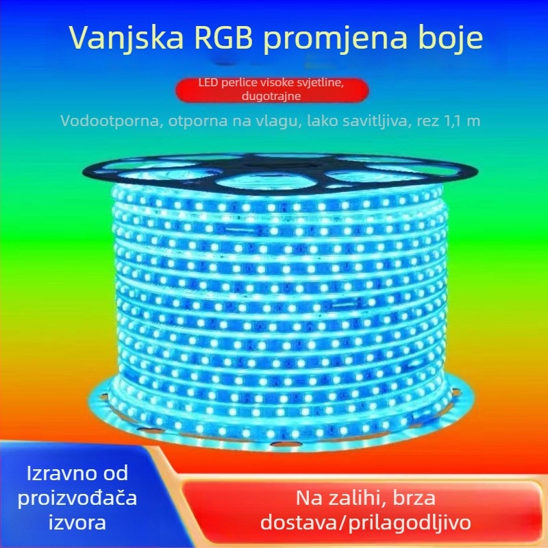 220V RGB LED traka 5050 za vanjsku upotrebu, vodootporna IP67, daljinsko upravljanje, promjena boje, reklamno osvjetljenje projekata