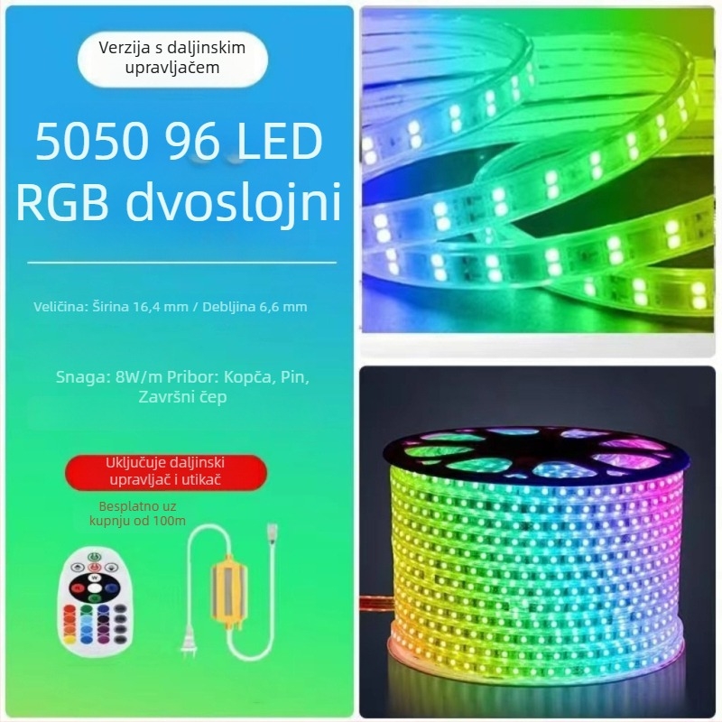 220V RGB LED traka 5050 za vanjsku upotrebu, vodootporna IP67, daljinsko upravljanje, promjena boje, reklamno osvjetljenje projekata