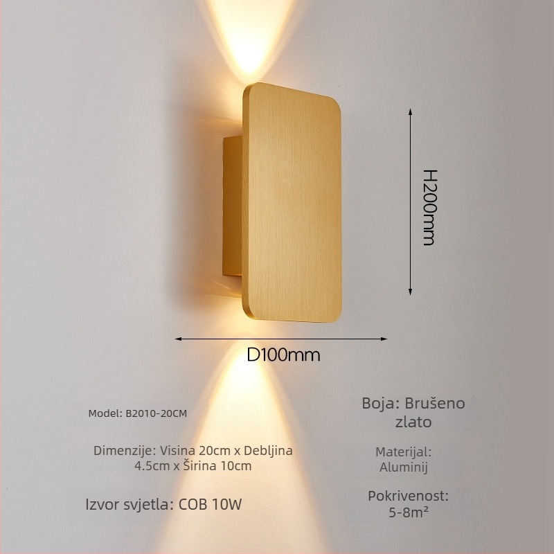 Moderna minimalistička COB zidna rasvjeta sa staklenim sjenilom i aluminijskim tijelom, pogodna za spavaću sobu, hotel, studij i hodnik.