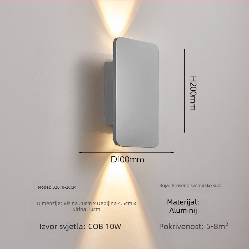 Moderna minimalistička COB zidna rasvjeta sa staklenim sjenilom i aluminijskim tijelom, pogodna za spavaću sobu, hotel, studij i hodnik.