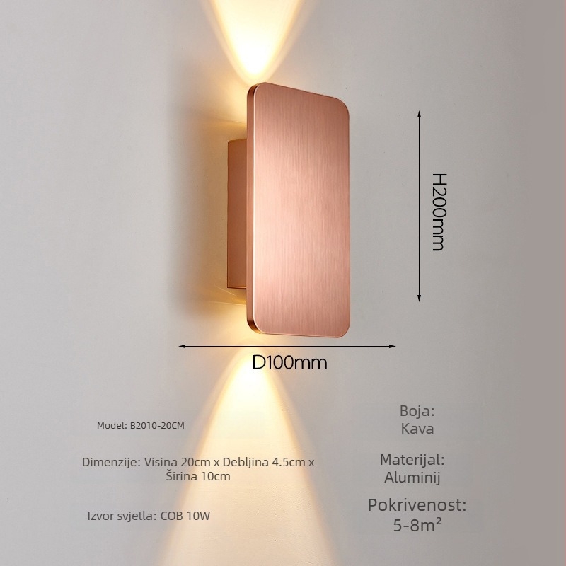 Moderna minimalistička COB zidna rasvjeta sa staklenim sjenilom i aluminijskim tijelom, pogodna za spavaću sobu, hotel, studij i hodnik.