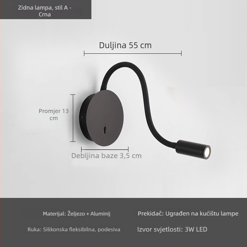 LED zidna svjetiljka s podesivim kutem i USB-om, za dnevni boravak, hodnik i galeriju; minimalistička noćna lampica za spavaću sobu.