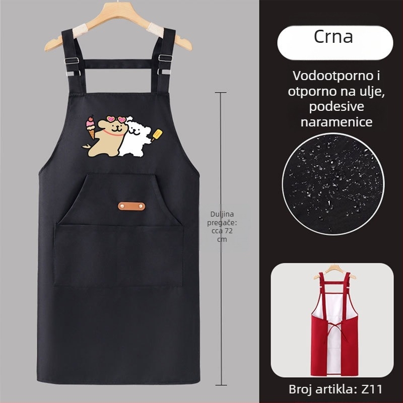 Ženska kuhinjska pregača s karikaturnim motivom, ljetna lagana, vodonepropusna i otporna na masnoće, s otiskom i naramenicama