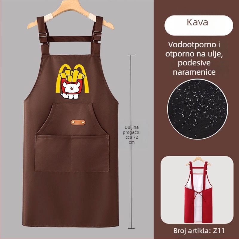 Ženska kuhinjska pregača s karikaturnim motivom, ljetna lagana, vodonepropusna i otporna na masnoće, s otiskom i naramenicama