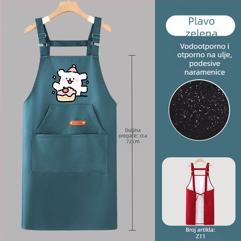 Ženska kuhinjska pregača s karikaturnim motivom, ljetna lagana, vodonepropusna i otporna na masnoće, s otiskom i naramenicama