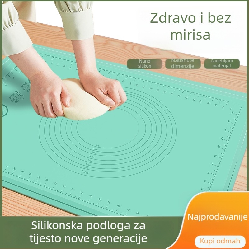Jednobojna silikonska podloga za tijesto s mjernim skalama – prehrambena kvaliteta, velika, ekstra debela