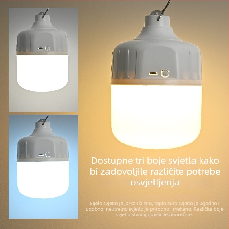 LED lampa za kampiranje sa tri boje, punjiva, bežični, vodootporna, regulacija jačine svjetla za kućnu upotrebu