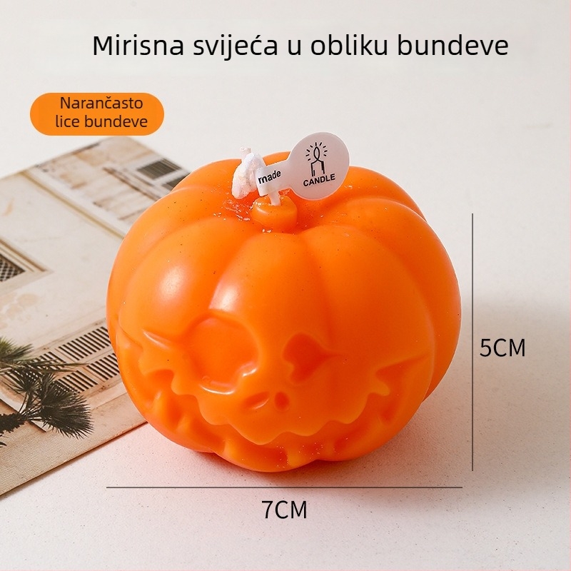 Svijeća s mirisom buče za Halloween – ručno izrađena od sojine smjese, okruglog oblika, dar za rođendan