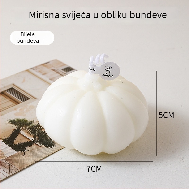 Svijeća s mirisom buče za Halloween – ručno izrađena od sojine smjese, okruglog oblika, dar za rođendan