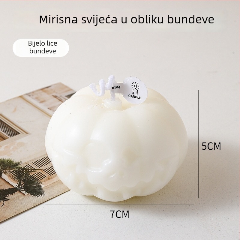 Svijeća s mirisom buče za Halloween – ručno izrađena od sojine smjese, okruglog oblika, dar za rođendan