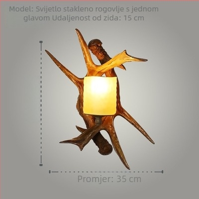 Zidna svjetiljka s rogom jelena, američki seoski retro stil, LED rasvjeta od smole za spavaću sobu i hodnik
