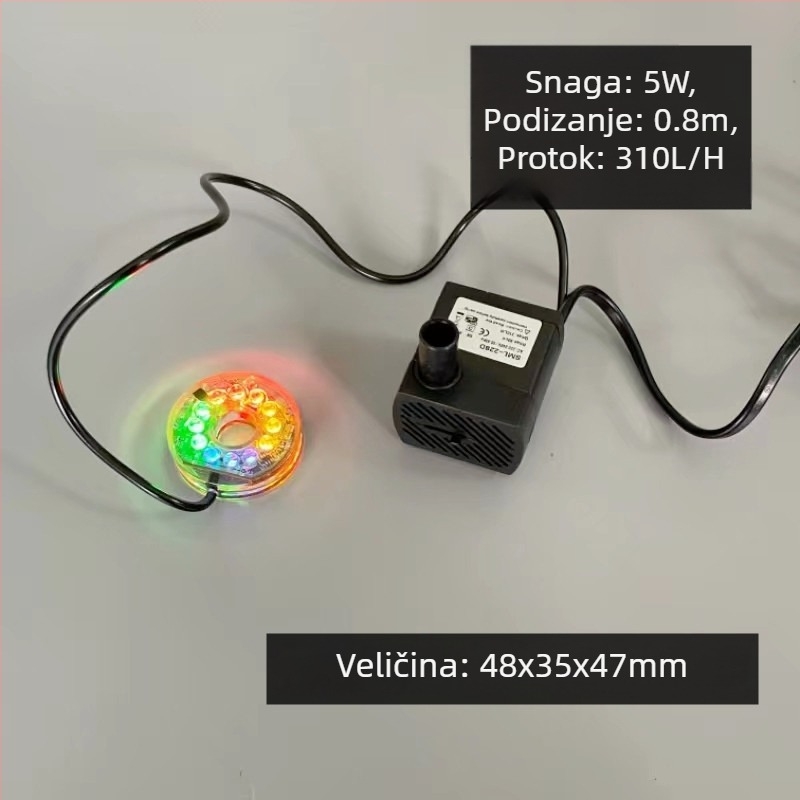 Semaron potopna pumpa s LED rasvjetom za akvarij, dekorativna fontana sa kamenim krajolikom, tiha