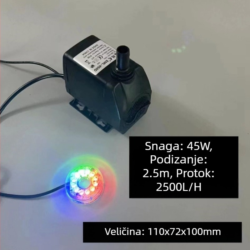 Semaron potopna pumpa s LED rasvjetom za akvarij, dekorativna fontana sa kamenim krajolikom, tiha