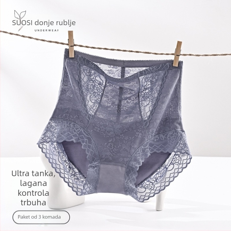 Ultra tanke ženske gaćice za ljeto, visoki pojas, kontrola trbuha, podizanje bokova, potpuno pokriće, bez stezanja, pamuk podstava između nogu, prozračne