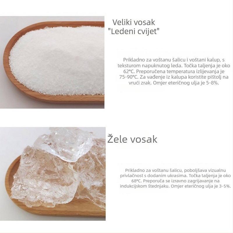 52° Biljni sojin vosak za ručno izrađene aromatične svijeće u čašicama, DIY, bijeli pčelinji vosak i želatinozni vosak