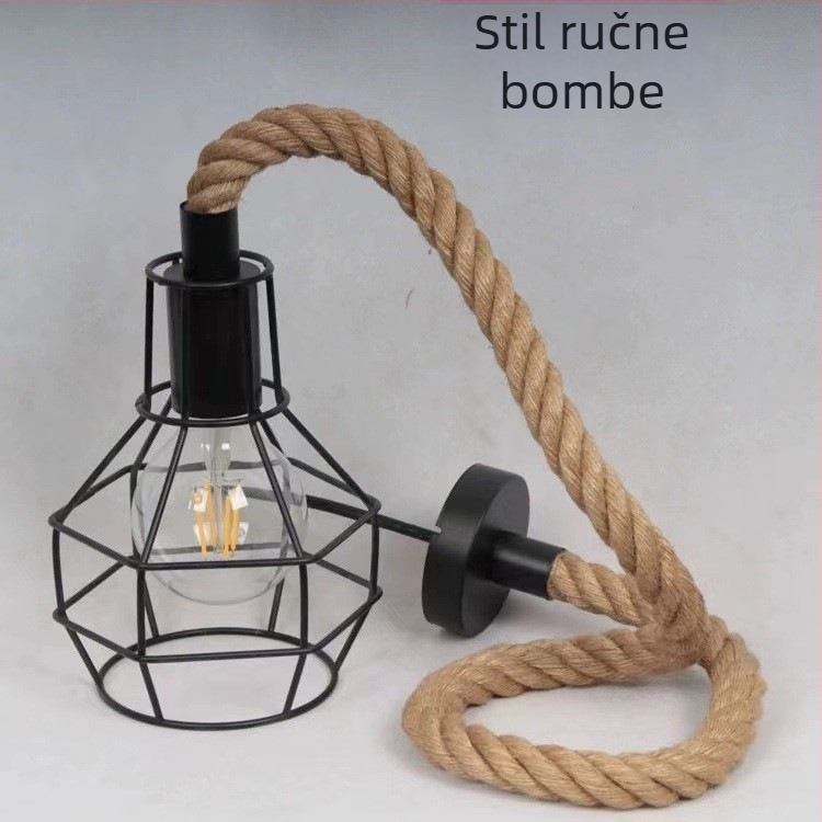 Edison stil kovnog abažura viseća svjetiljka s konopnim užetom – retro industrijsko osvjetljenje, DIY materijal