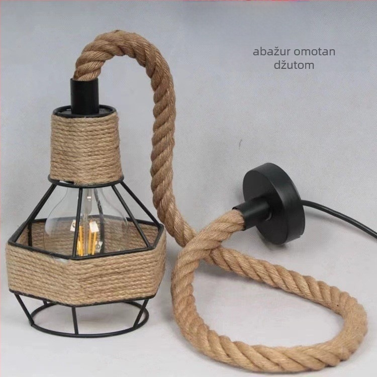 Edison stil kovnog abažura viseća svjetiljka s konopnim užetom – retro industrijsko osvjetljenje, DIY materijal
