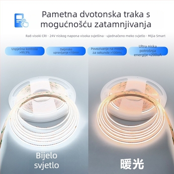 COB trobojna dimabilna LED traka s ljepilivim stražnjim dijelom, pametno upravljanje, kompatibilna s Mi Home za neprekidno podešavanje svjetline