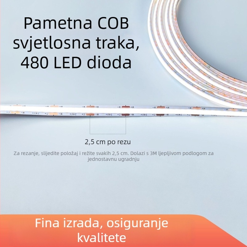 COB trobojna dimabilna LED traka s ljepilivim stražnjim dijelom, pametno upravljanje, kompatibilna s Mi Home za neprekidno podešavanje svjetline