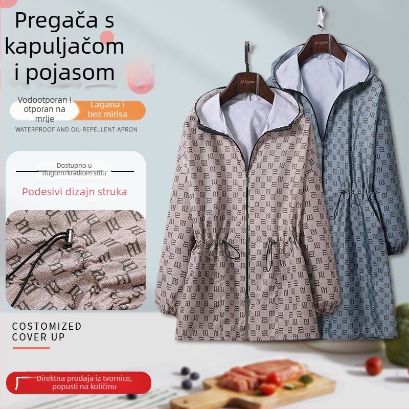 Pregača za kuhinju s kapuljom, vodootporna i otporna na ulje, s vezanjem u struku, otporna na mrlje, izdržljivo radno odijelo