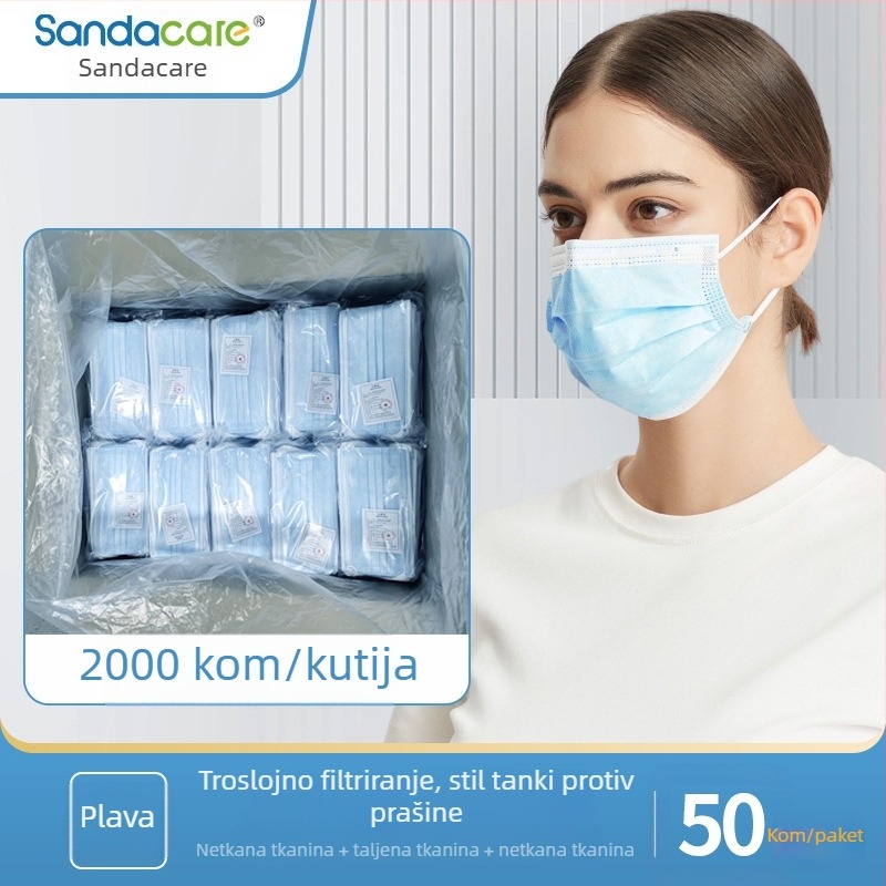 Sandacare jednokratna maska s individualnom pakiranjem, otporna na prašinu, prozračna, trostruka zaštita s aktivnim ugljem i Melt-Blown filtrom