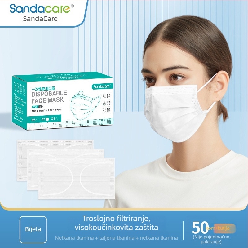 Sandacare jednokratna maska s individualnom pakiranjem, otporna na prašinu, prozračna, trostruka zaštita s aktivnim ugljem i Melt-Blown filtrom