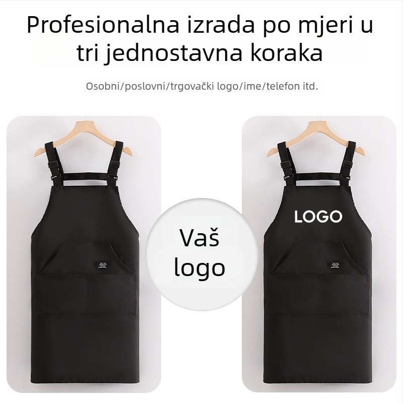 Ženska platnena kuhinjska pregača – otporna na prljavštinu, kratka, s otiskom, za catering, trgovine mlječnog čaja i salone za nokte