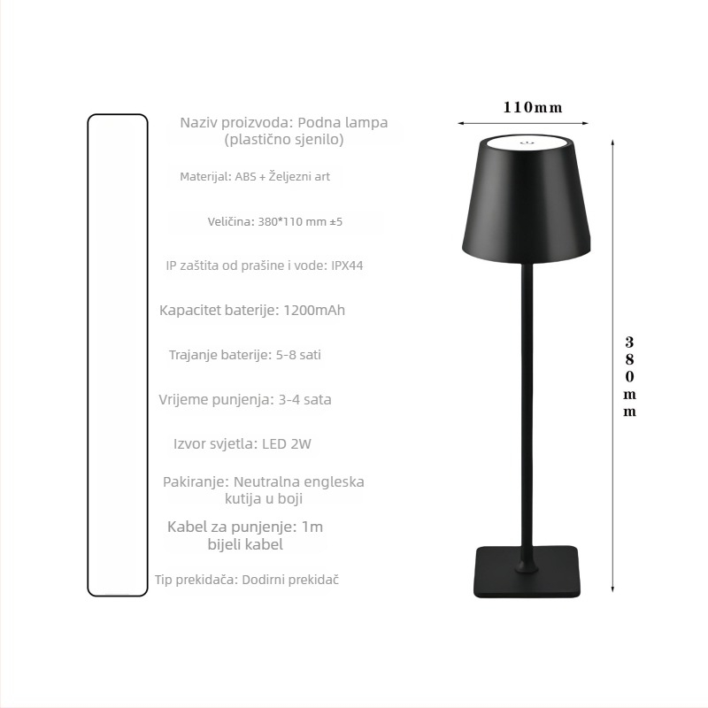 Metalna visoka stolna lampa za dekoraciju restorana i barova, minimalistički stil, ambijentalno osvjetljenje za spavaću sobu, dodirno punjenje
