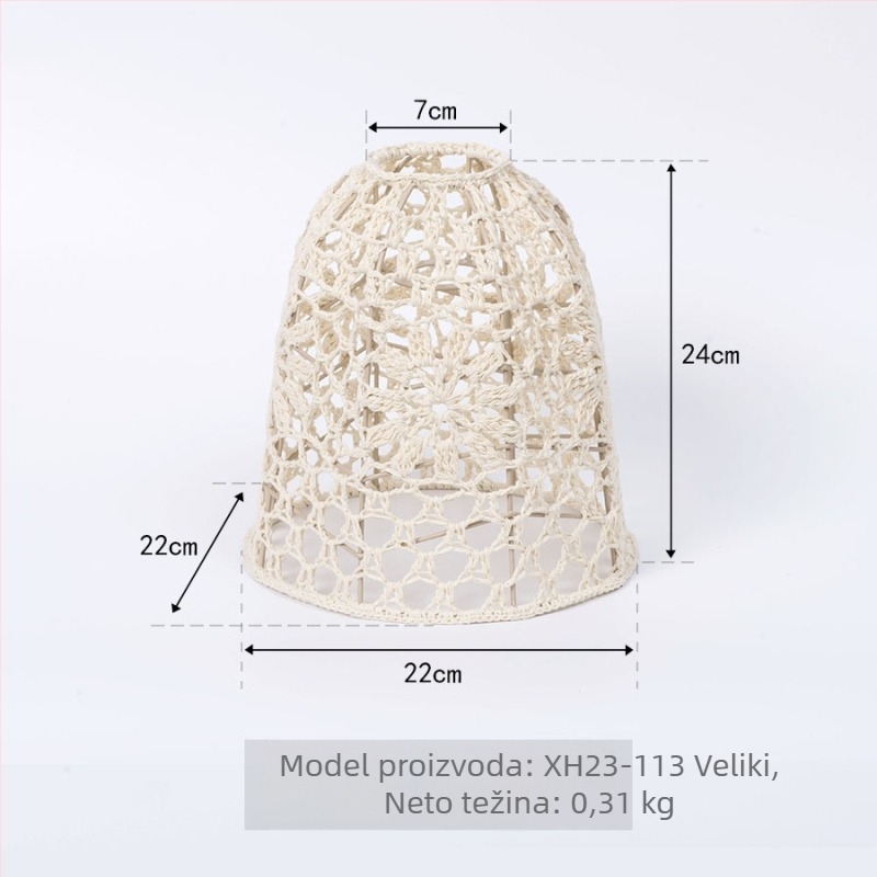 Ručni pleteni abažur od pamučne užadi, boemski stil, kućna dekoracija, 22×22×24 cm, crno-bijela