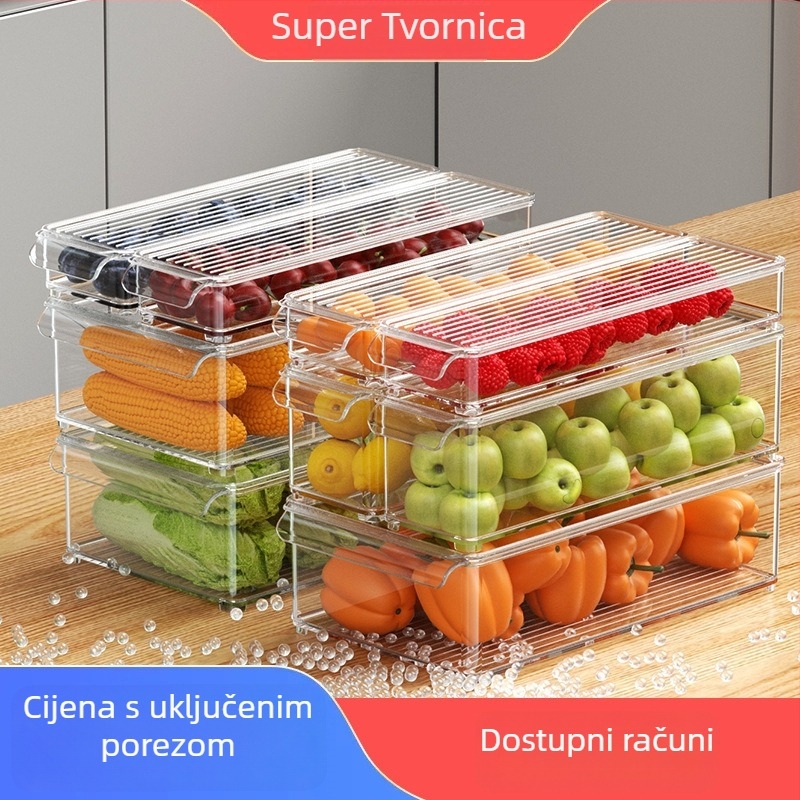 Ladica za skladištenje u hladnjaku s ručkom i poklopcem za voće, povrće i jaja