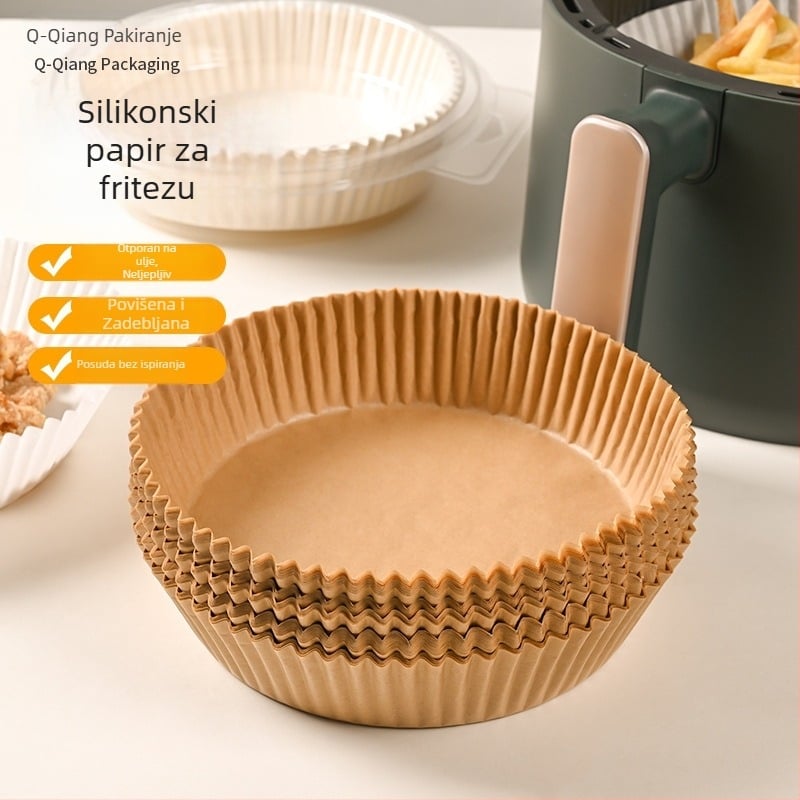 Kružni silikon papir za pećnicu i air fryer, podloga za upijanje masnoće, posuda za odvajanje masnoće, kvadratni list za pečenje otporan na visoke temperature