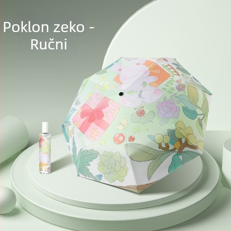 Potpuno automatski sklopivi kišobran s dizajnom crtića, tri-segmentni, UV zaštita, promjer 48–53 cm