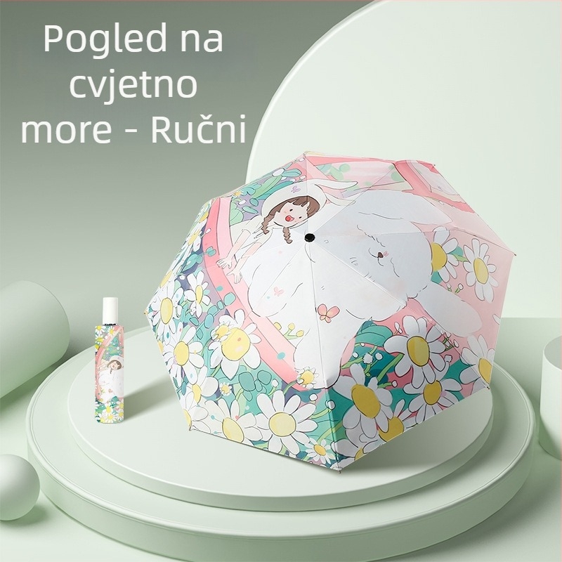 Potpuno automatski sklopivi kišobran s dizajnom crtića, tri-segmentni, UV zaštita, promjer 48–53 cm
