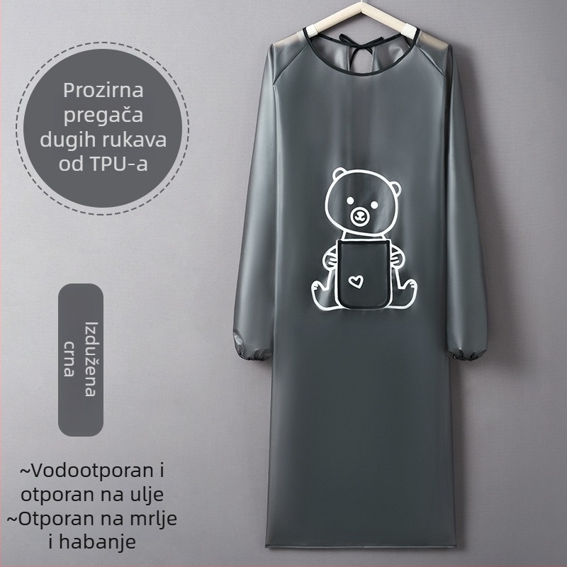 Prozirna TPU pregača s dugim rukavima za kuhinju, vodootporna i otporna na masnoće, za kućnu upotrebu