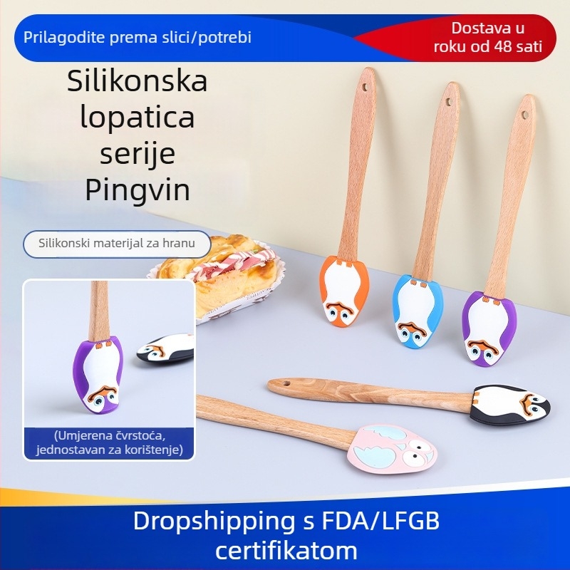 Silikonska spatula s drškom od bukovine za pečenje i mazanje maslaca