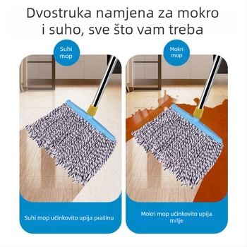 Klasični pamučni ravni mop za kućnu upotrebu s ručkom od nehrđajućeg čelika