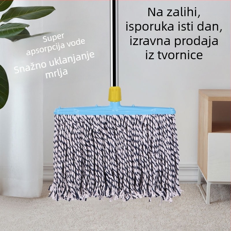 Klasični pamučni ravni mop za kućnu upotrebu s ručkom od nehrđajućeg čelika