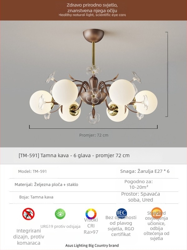 Francuska vintage stropna svjetiljka s staklenim sjenilom u obliku cvijeta – kompletan set rasvjete za dnevni boravak, spavaću sobu i blagovaonu