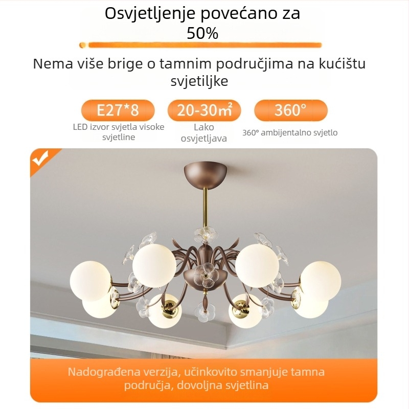Francuska vintage stropna svjetiljka s staklenim sjenilom u obliku cvijeta – kompletan set rasvjete za dnevni boravak, spavaću sobu i blagovaonu