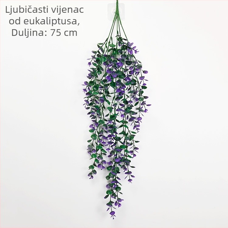 Umjetne ratanske loze s lišćem eukaliptusa, viseće biljke za unutarnju i vanjsku upotrebu