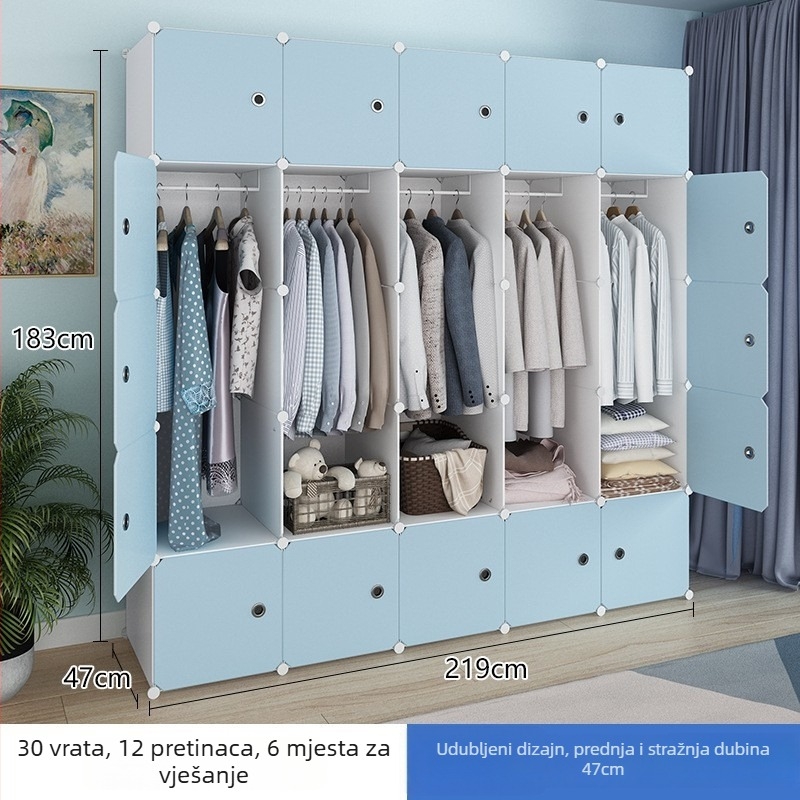 Moderna minimalistička plastična garderobna skrinja za spavaću sobu, višenamjensko skladištenje