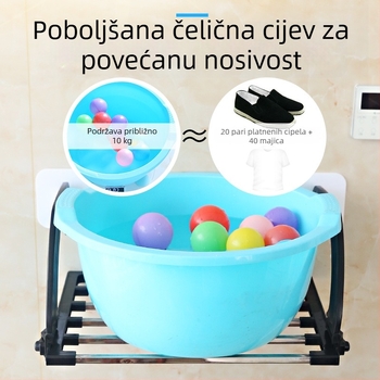 Stalak za sušenje cipela od nehrđajućeg čelika 304, podni, za unutarnji balkon, s mrežom protiv krađe, kukicama i spremištem