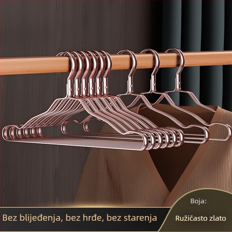 Vješalica za odjeću od aluminijske legure za kućnu upotrebu, bez tragova, otporna na hrđu, lagan luksuzan dizajn za odrasle, ojačana potpora za odjeću